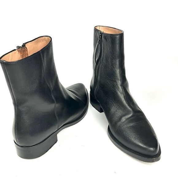 Legres Black Leather Ankle Boots Side Zip Block Heels Italy 36 US 6 - Picture 3 of 14